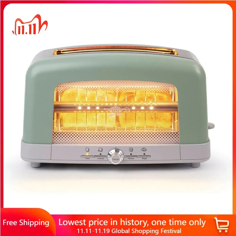 Toaster, Heating Technology Pop-Up Toaster w/7 Heat Settings, 3 Toasting Functions & Unique Bagel Mode, Olive/Brushed Nickel