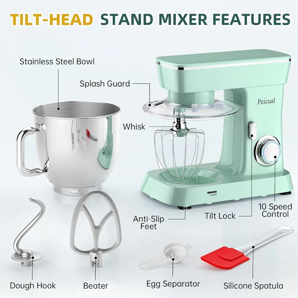 Stand Mixer, 5.5QT 10+P Speed Tilt-Head Kitchen Electric Mixer, Food Mixer with Stainless Steel Bowl, Dough Hook, Flat Beater