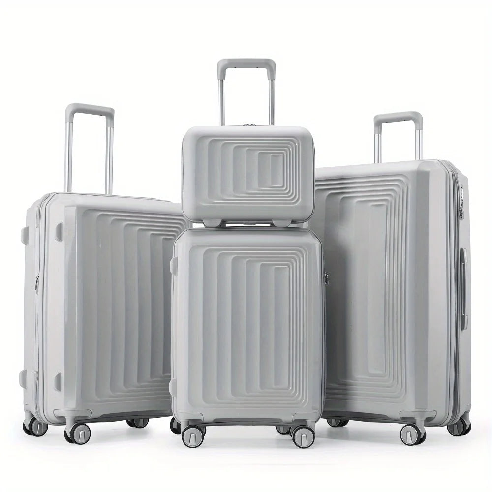 4-Piece Hard Shell Lightweight Expandable Luggage Set With Spinner Wheels, Suitcases For Men And Women