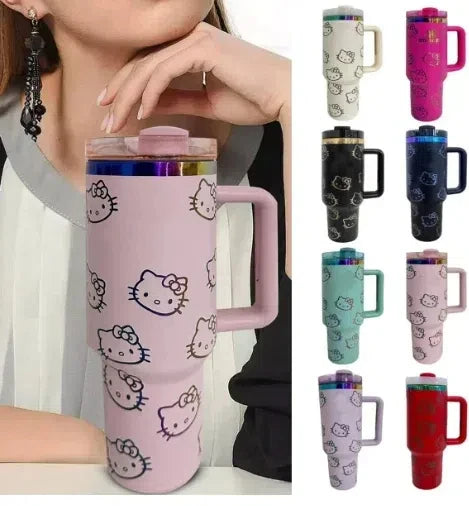 MINISO Anime Kawaii Disney Mickey Stitch 304 Steel Big Mac Ice Cup Cartoon Colored Car Straw Double-Layer Insulated Cup Gifts