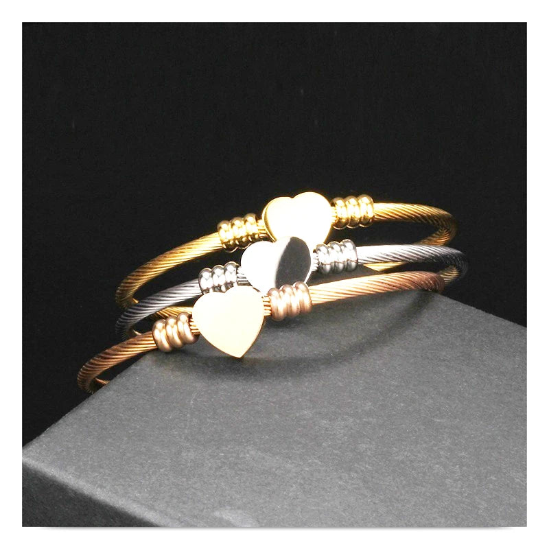 New Trendy Metal Braided Cable Shape Bracelet Women's Bracelet Heart-Shaped Open Bracelet Accessories Party Jewelry