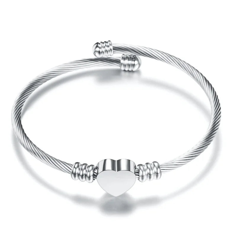 New Trendy Metal Braided Cable Shape Bracelet Women's Bracelet Heart-Shaped Open Bracelet Accessories Party Jewelry