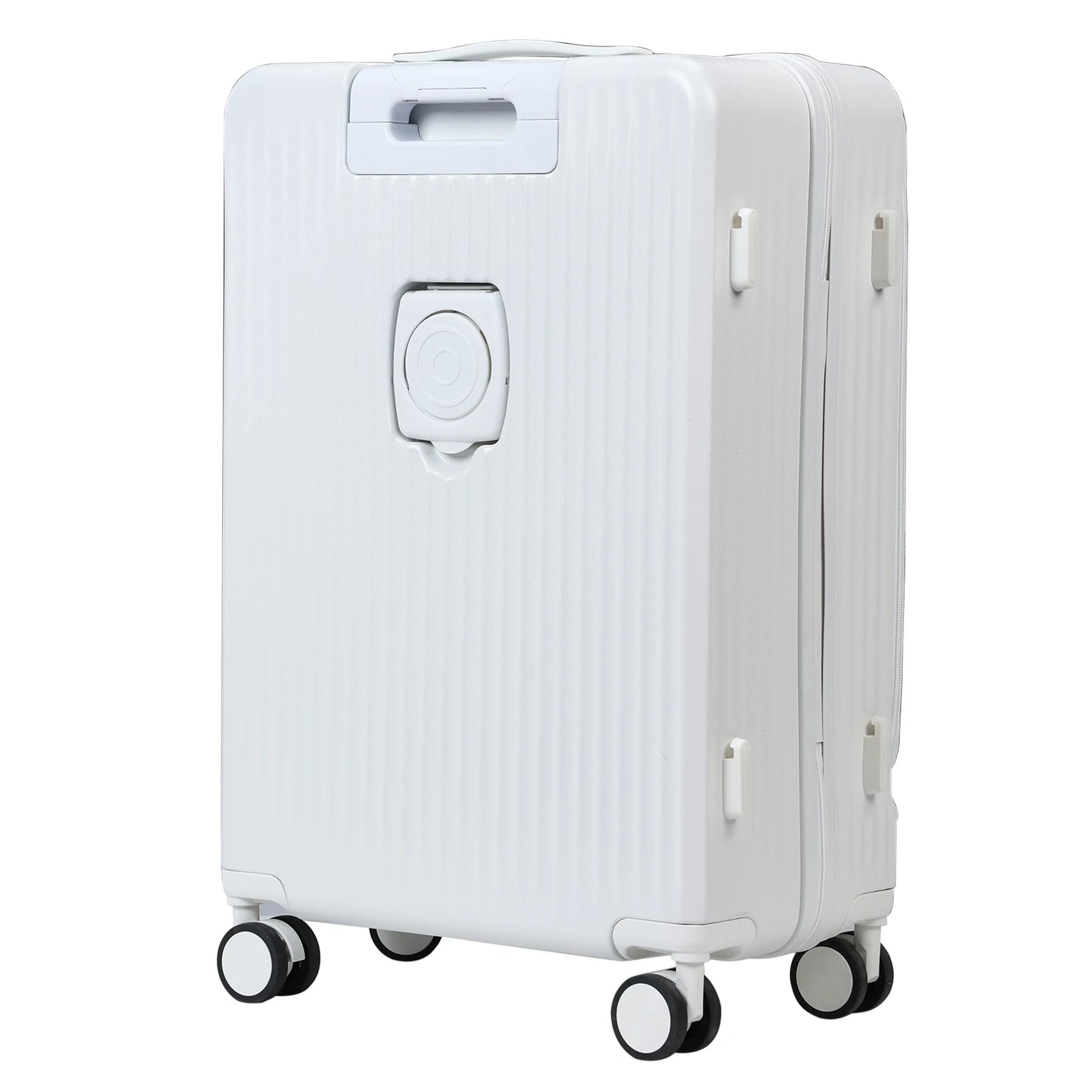 24 Inch Suitcase, Front Open Carry on Luggage, Built-in lock Carry on Suitcase, with Cup Holder & USB Type-C Charging Port