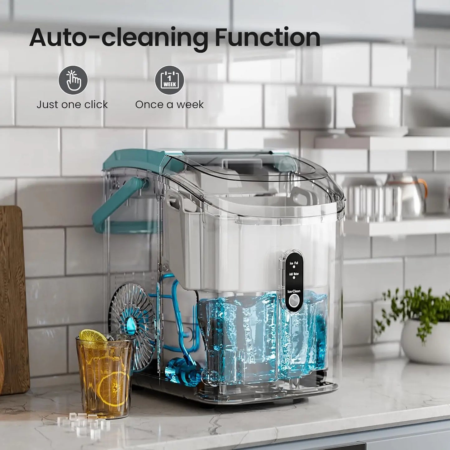 Nugget Ice Maker Countertop,35lbs/24H,Portable Pebble Ice Machine with Handle,Self-Cleaning Function,Pellet Ice Maker for Home