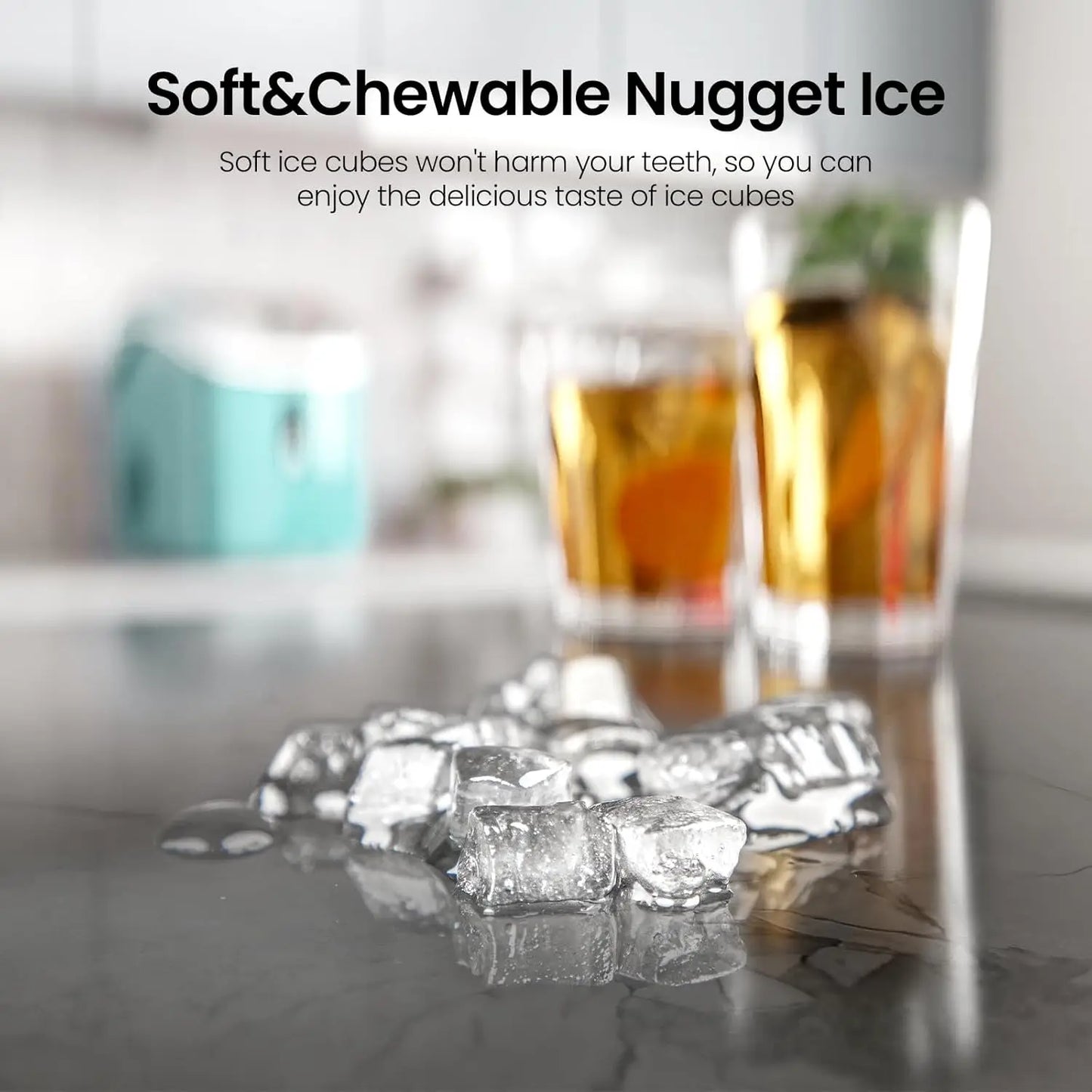 Nugget Ice Maker Countertop,35lbs/24H,Portable Pebble Ice Machine with Handle,Self-Cleaning Function,Pellet Ice Maker for Home