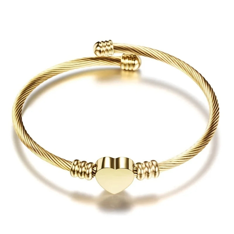 New Trendy Metal Braided Cable Shape Bracelet Women's Bracelet Heart-Shaped Open Bracelet Accessories Party Jewelry