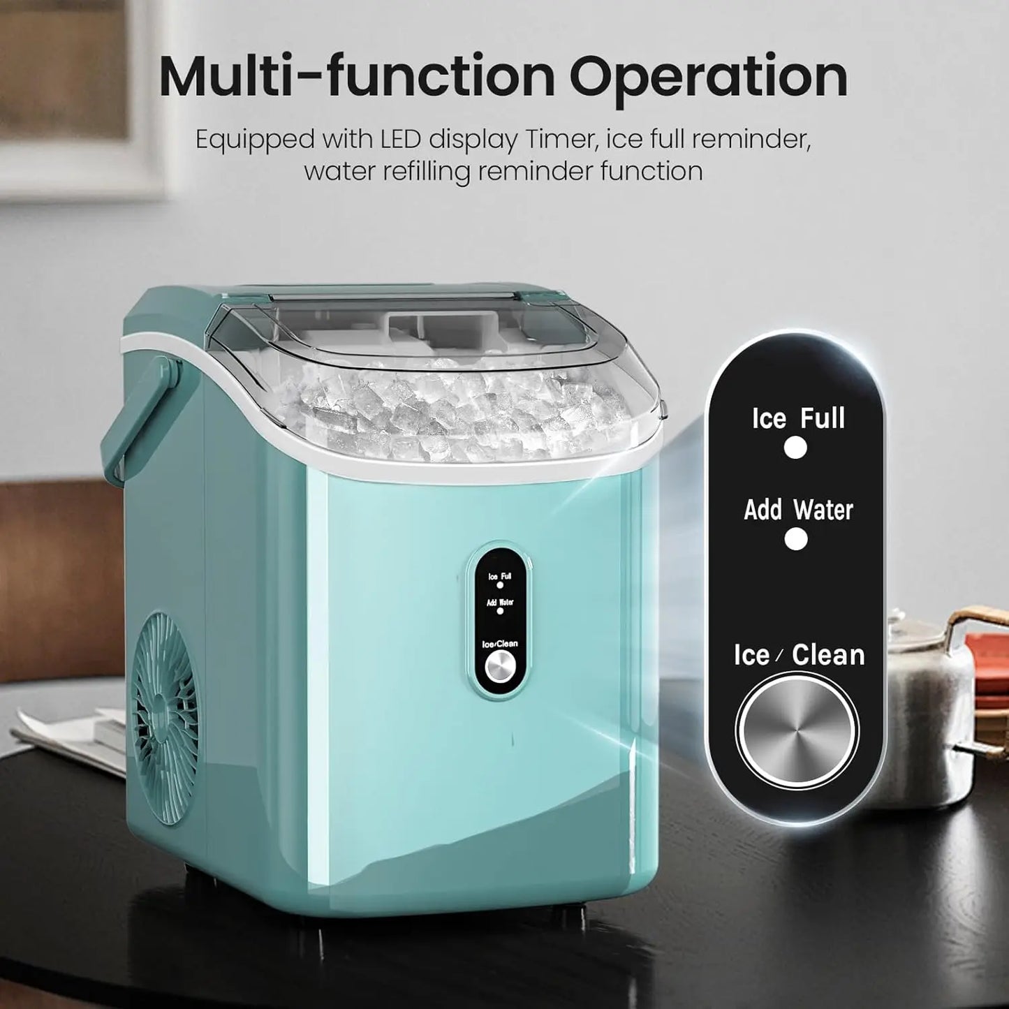 Nugget Ice Maker Countertop,35lbs/24H,Portable Pebble Ice Machine with Handle,Self-Cleaning Function,Pellet Ice Maker for Home