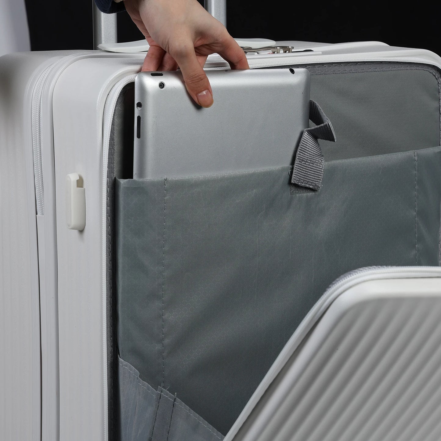 24 Inch Suitcase, Front Open Carry on Luggage, Built-in lock Carry on Suitcase, with Cup Holder & USB Type-C Charging Port